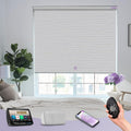 Graywind Smart Blackout Roller Shades Compatible with Alexa Google Textured Gleaming Fabric Rechargeable Motorized Blinds Cordless Remote Control Window Shades, Custom Size (Striped Light Grey)
