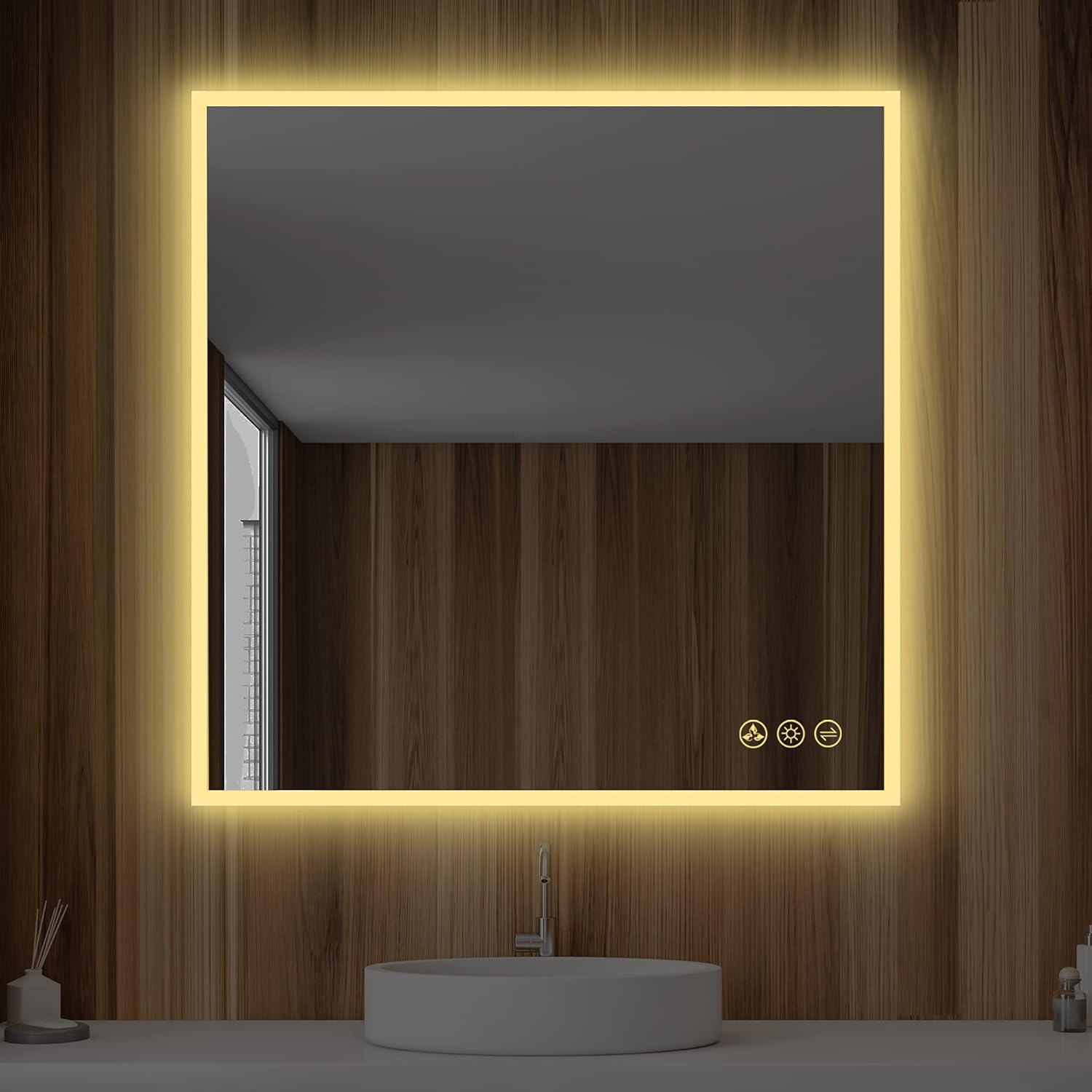 Blossom 36x36 LED Mirror for Bathroom | Backlit LED Vanity Mirror with Anti-Fog, Stepless Dimmable, 3 Color Temperature | Lighted Mirrors for Bathroom Wall | Smart Vanity Makeup Mirror with Lights