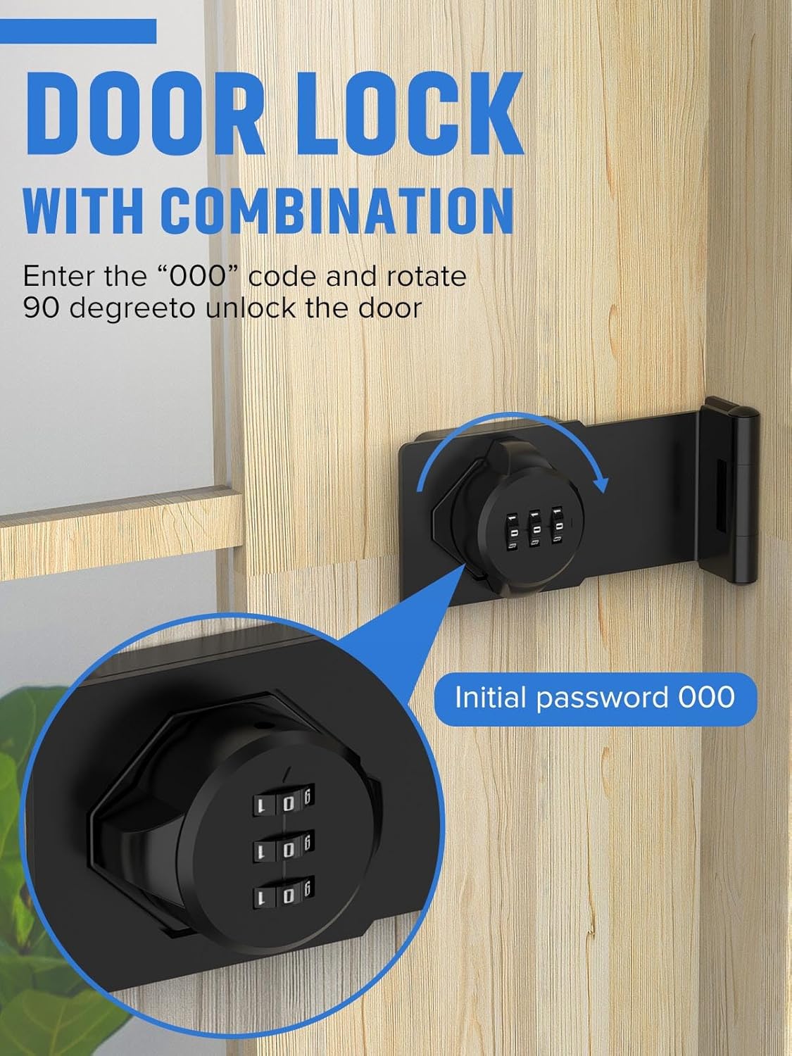 Cabinet Password Hasp Locks, 90 Degree Barn Door Lock, Household Security Combination Latch Lock for Locker, Fence, Bathroom, Outdoor, Garden (Black-1PC)