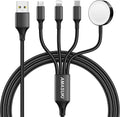 Travel Essentials,4 in 1 for Apple Watch Charger/iPhone Charger/Multi Charging Cable,Vacation RV Camping Essentials,USB C/L/Micro Portable Charger for iWatch 11-1/iPhone 17-12,Car&Gift-Black