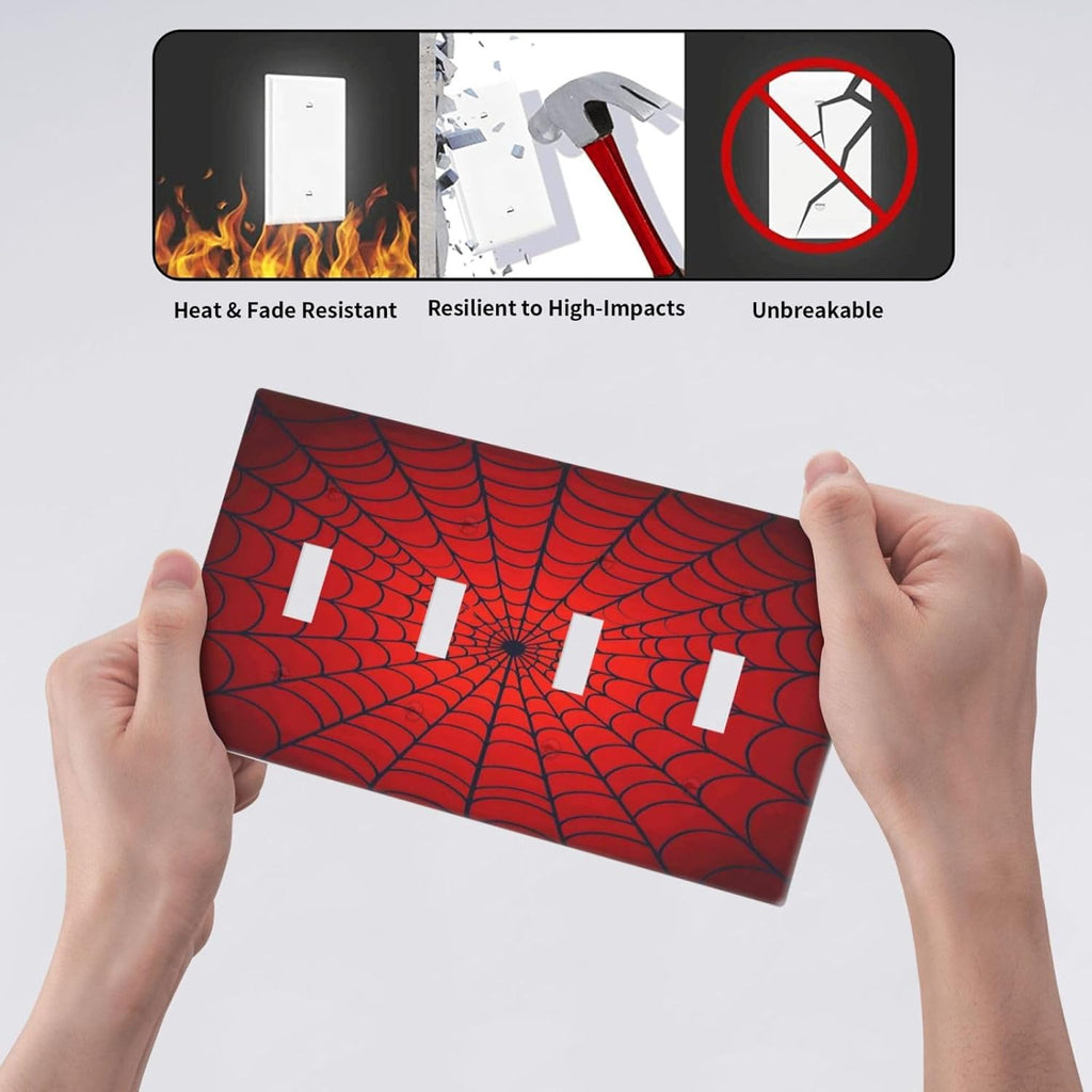 Red Spider Web Black Line Simplicity Light Switch Covers Quad Toggle Electrical Faceplate 4 Gang Wall Plate Decorative Switch Plates For Kids Room Home Decor