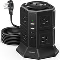 Surge Protector Power Strip Tower with 8 AC Outlets 4 USB Ports(2 Type C), 6.5 FT Ultra Flat Extension Cord, Flat Plug Power Strips Tower with Surge Protection for Home, Office, Dorm