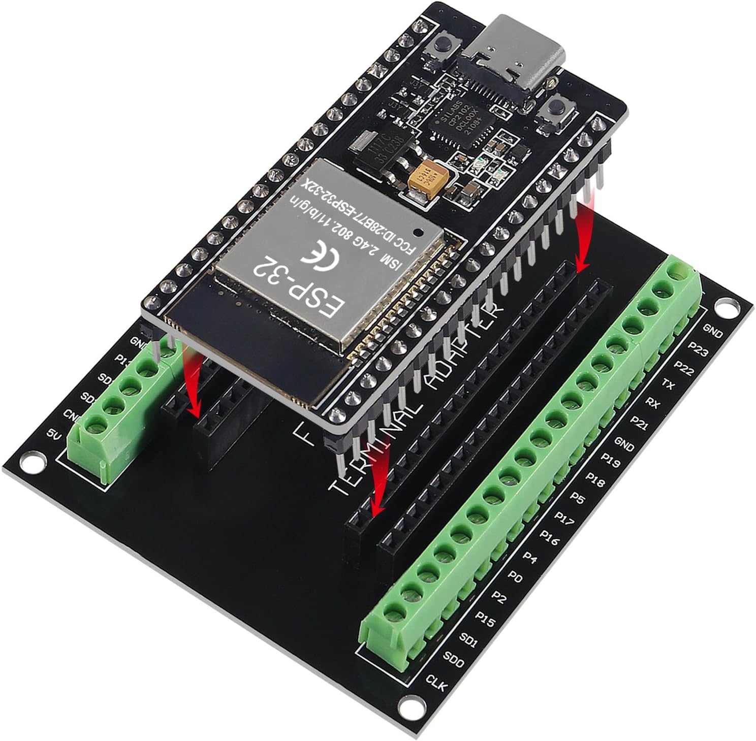 3 Set ESP32 Development Board Type C 38Pin Narrow Version WiFi + Bluetooth Microcontroller ESP-32 ESP-32S Board ESP-WROOM-32 with ESP32 Breakout Board GPIO 1 into 2 Terminal Screw Board