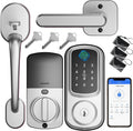 Keyless Entry Door Lock with Handle Set, Keyless Entry Deadbolt with Handle Set, Smart Locks for Front Door Alexa Fingerprint Auto Lock,Silver