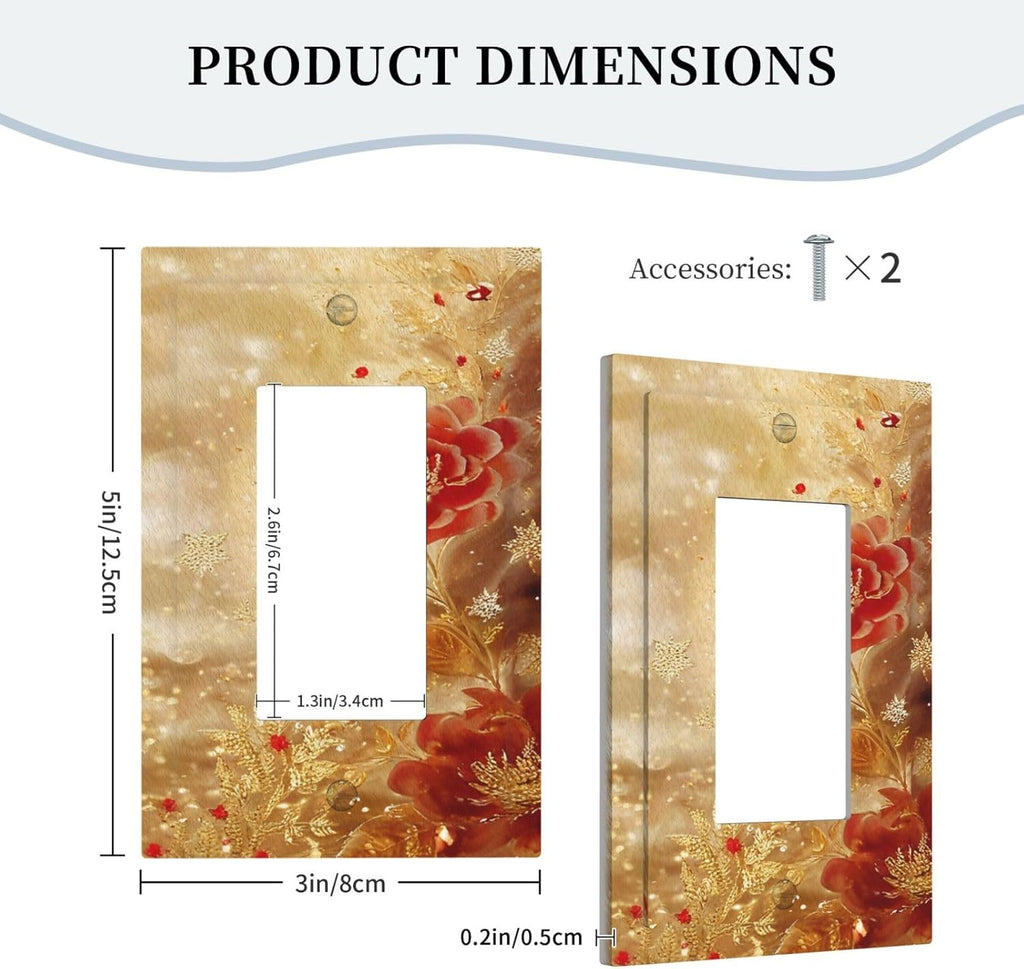 Decorative Outlet Covers Golden Leaf Red Peony Flowers Floral 1 Gang Single Decora GFCI Device Light Switch Covers Plate 1 Rocker Wall Plate Jumbo Faceplate for Home Decor