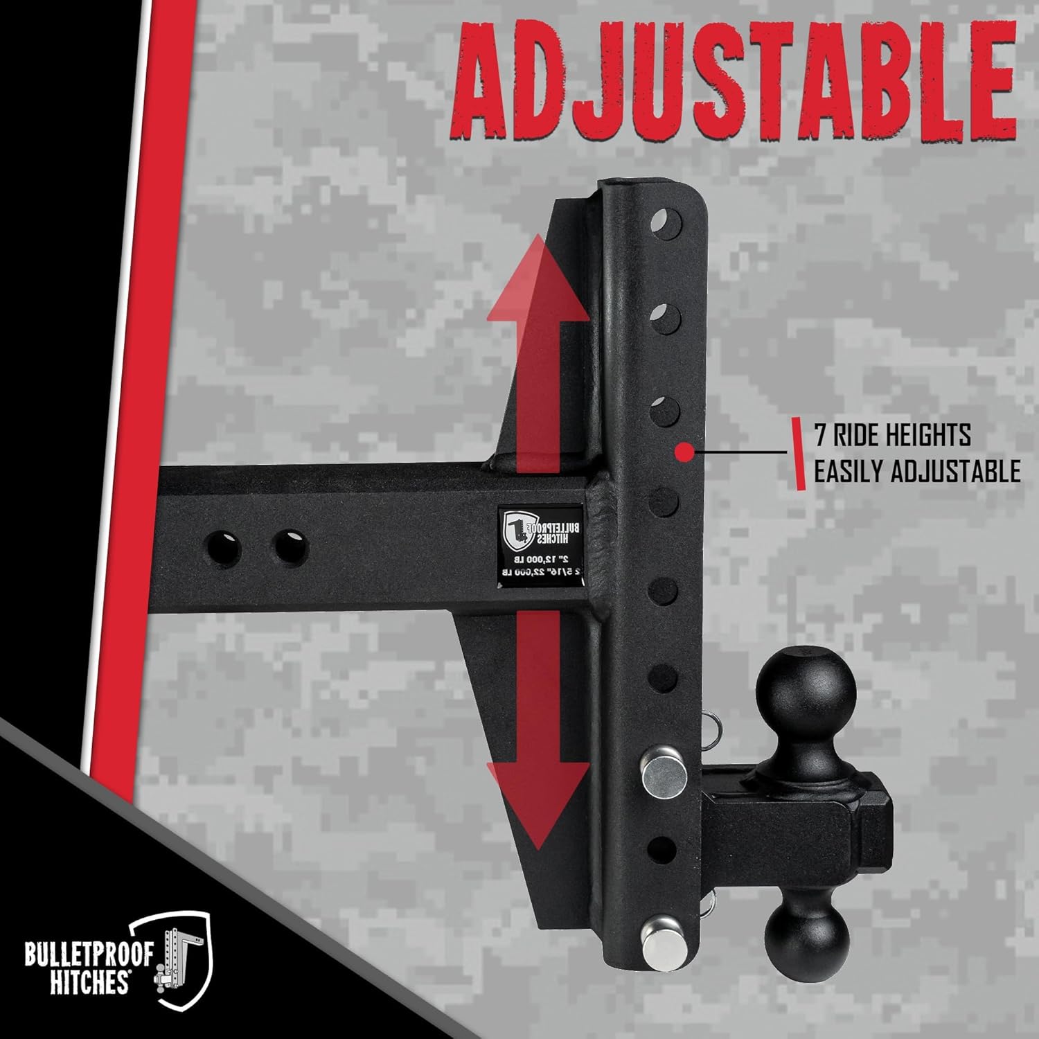 BulletProof Hitches - 3.0" Adjustable Heavy Duty Trailer Hitch (22,000 lb. Rating) - Offset 4" & 6" Drop/Rise Trailer Hitch with 2" & 2-5/16" Dual Ball - Powder Coat, Solid Steel, Corrosion-Resistant