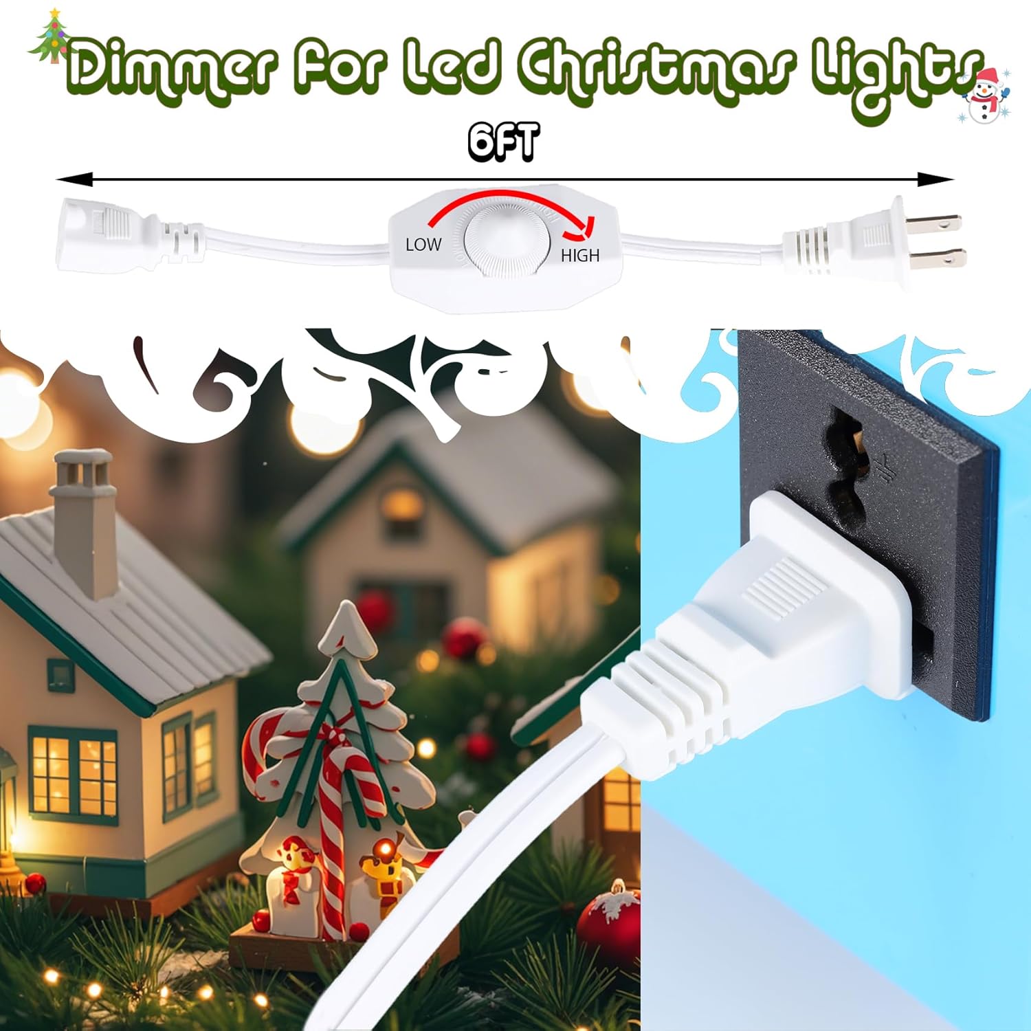 Dimmer Light Switch, 6FT Rotary Control for 120V 100W - Outdoor String Lights Dimmable Lights Dimming Thermostat Reptile - White Pack of 1