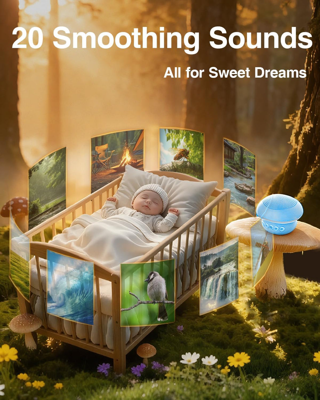 Portable White Noise Sound Machine for Baby, Kids & Adults, 20 Non-Looping Sounds, 48H Playtime, 30 Level Volume, Memory, 3 Timers & Night Light, Sound Therapy for Sleep, Home, Travel, Office, Gift