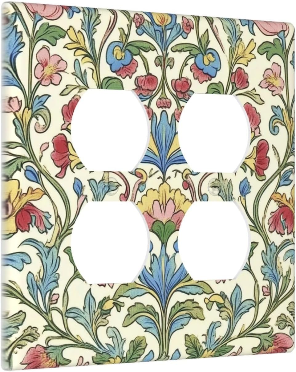 Outlet Covers Boho Red Floral Morris Plant Leaves 2 Gang Double Duplex Decorative Light Switch Covers Electrical Wallplates Socket Faceplate For Farmhouse Cabin Decor