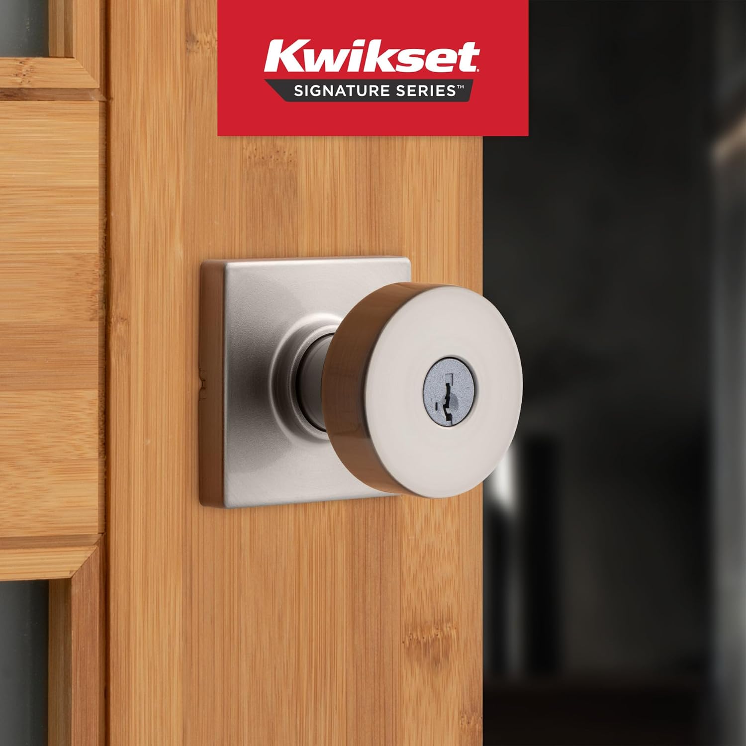 Kwikset Pismo Entry Door Knob with Lock and Key, Secure Keyed Handle Exterior, Front Entrance and Bedroom, Satin Nickel, Pick Resistant SmartKey Rekey Security and Microban