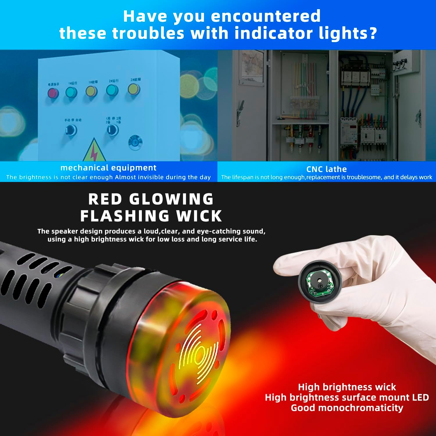 Indicator Light 24V Buzzer，10PCS 22mm Red LDE Flashing Buzzer AC/DC 24V Alarm for Electrical Control Panel