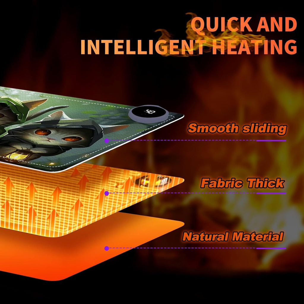 Heated Mouse Pad, Warm Desk Pad, Keyboard Mat 23.6 x 14 Inch Intelligent Fast Heating, 3 Speed Adjustable, Timed Auto Power Off for Game Office Home, 3 Cat Apostles Carrying Lanterns