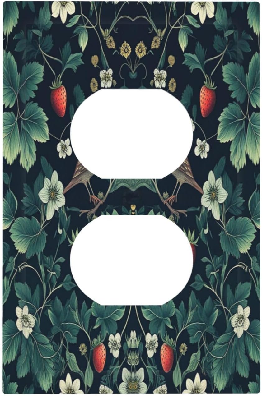 Outlet Covers Strawberry Birds Flowers Plant Morris Floral 1 Gang Duplex Wall Plate Decorative Switch Plates Electrical Receptacle Faceplate Light Switch Cover for Bedroom Farmhouse Decor