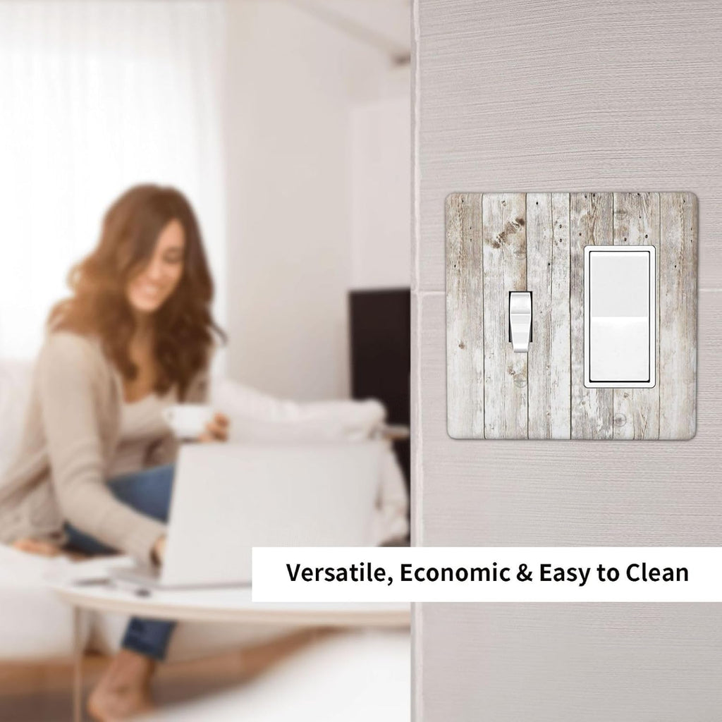 Vintage Light Wood Retro Rustic White Gray Oak Print Outlet Covers 1 Toggle 1 Rocker Combination Decorative Wall Plate Electrical Switch Plates Light Switch Cover Plate for Farmhouse Home Decor