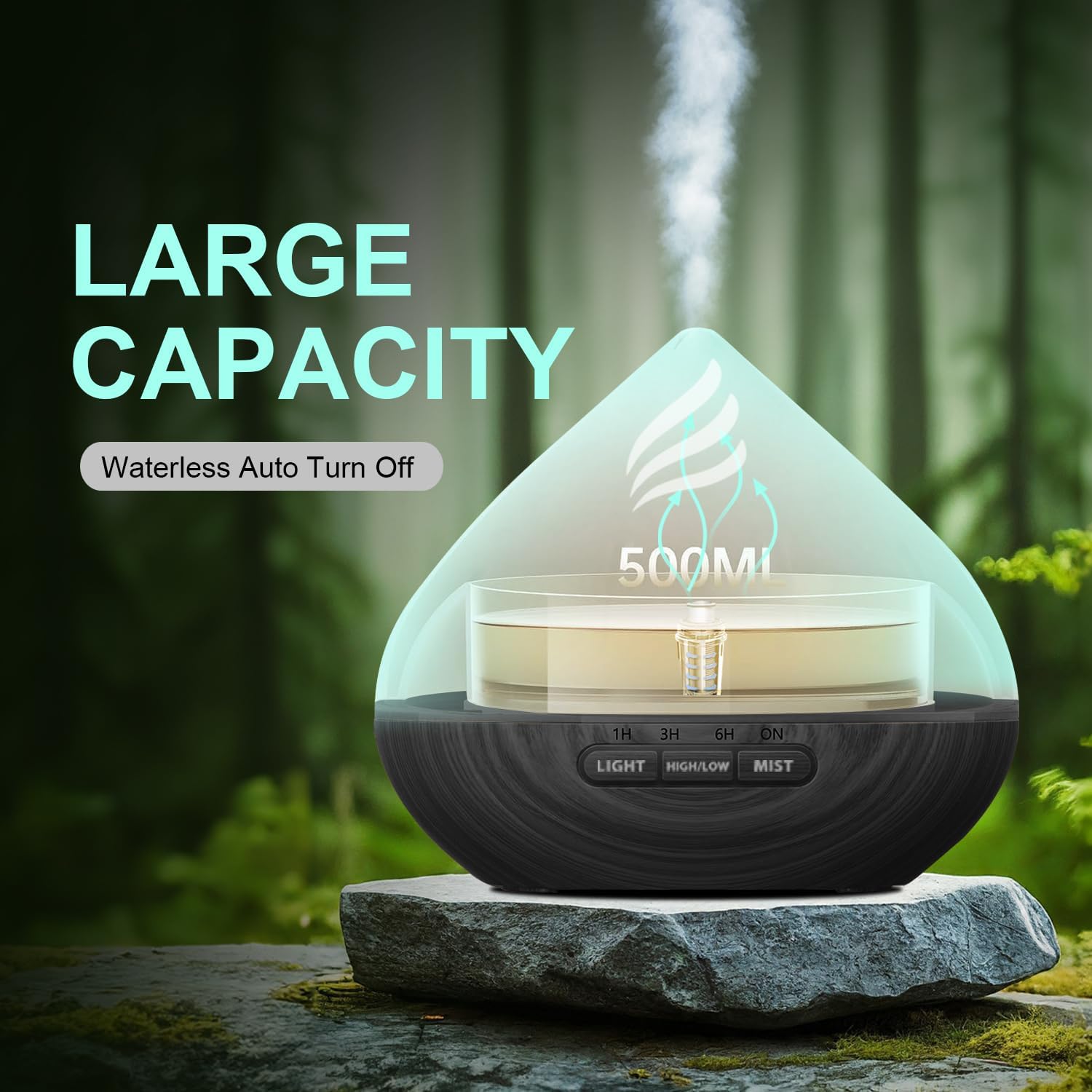 Essential Oil Scent Diffuser: 500ML Aroma Diffuser with Remote Control, Large Fragrance Aromatherapy Diffuser for Bedroom Home, Mist Humidifier with 14 Colors LED Lights and waterless Auto-Off, Black