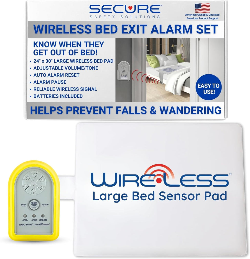 Secure Large Bed Alarm for Elderly Adults - Wireless Sensor Pad (24"x30") & Monitor with Protective Holder - Smart and Reliable Fall Prevention for Seniors and Dementia Patients