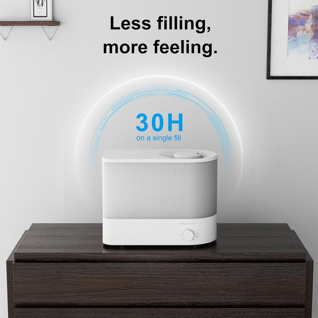 MEGAWISE 2025 Humidifier, 6L Large Capacity, 50H Runtime, Enjoy ultra-quiet, cool mist for your bedroom, nursery, or indoor plants. Top-fill design for effortless convenience (White)