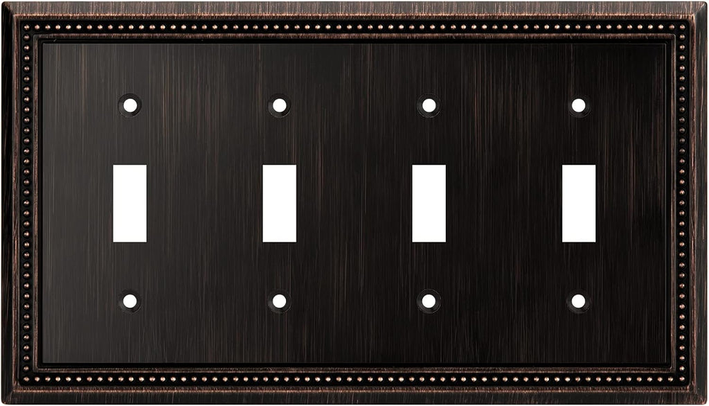 Henne Bery Sunken Pearls Heavy Duty Decorative Wall Plate Switch Plate Outlet Cover (Quad Toggle, Aged Bronze)