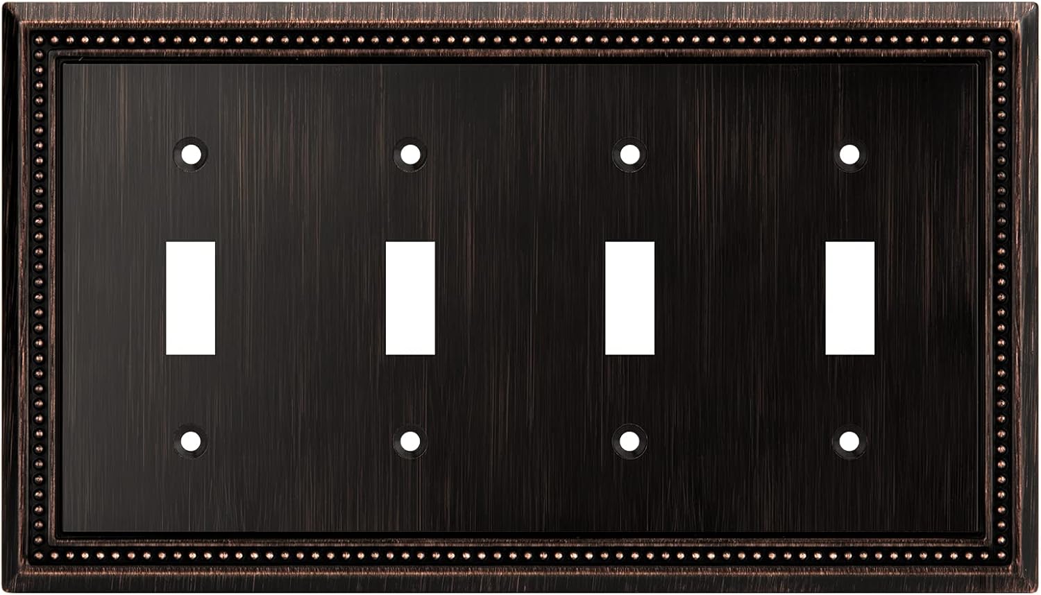 Henne Bery Sunken Pearls Heavy Duty Decorative Wall Plate Switch Plate Outlet Cover (Quad Toggle, Aged Bronze)
