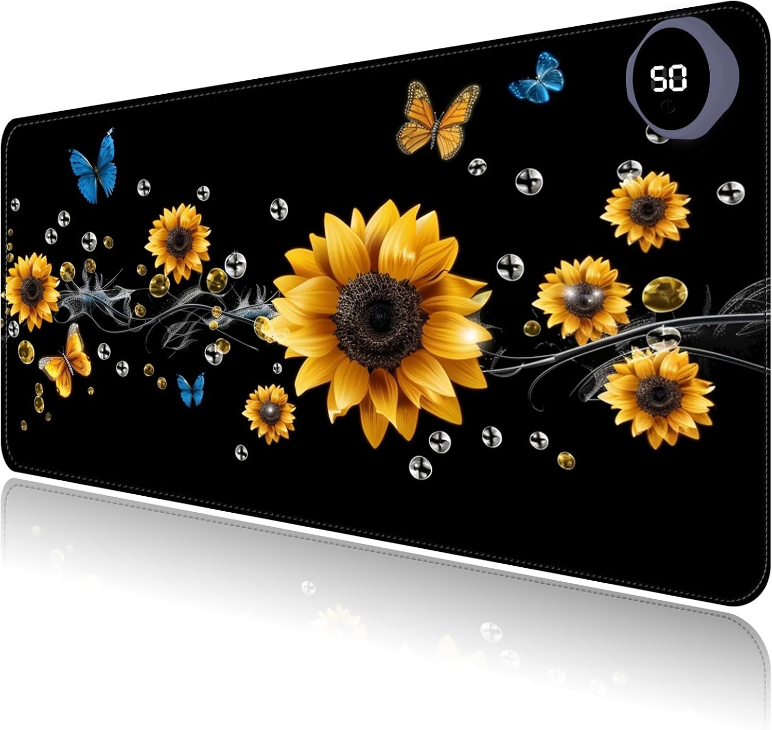 Heated Mouse Pad with 3 Levels Heated & 3 Hours Auto Shut-Off Mouse Pad for Warming Hands in Office Home, 23.6" x 14.2"Large Safe Desk Mat Hand Warmer，A River of Flowers