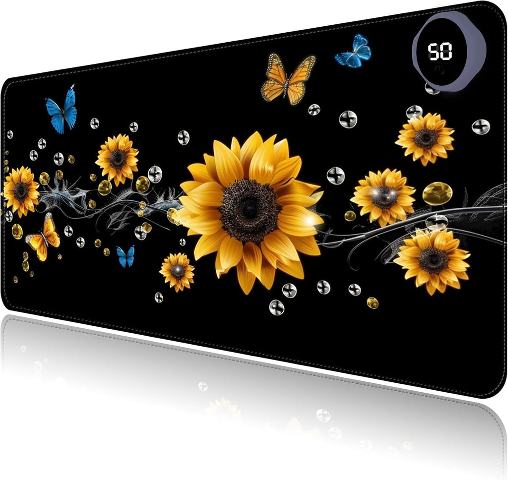 Heated Mouse Pad with 3 Levels Heated & 3 Hours Auto Shut-Off Mouse Pad for Warming Hands in Office Home, 31.5" x 13"Large Safe Desk Mat Hand Warmer，A River of Flowers