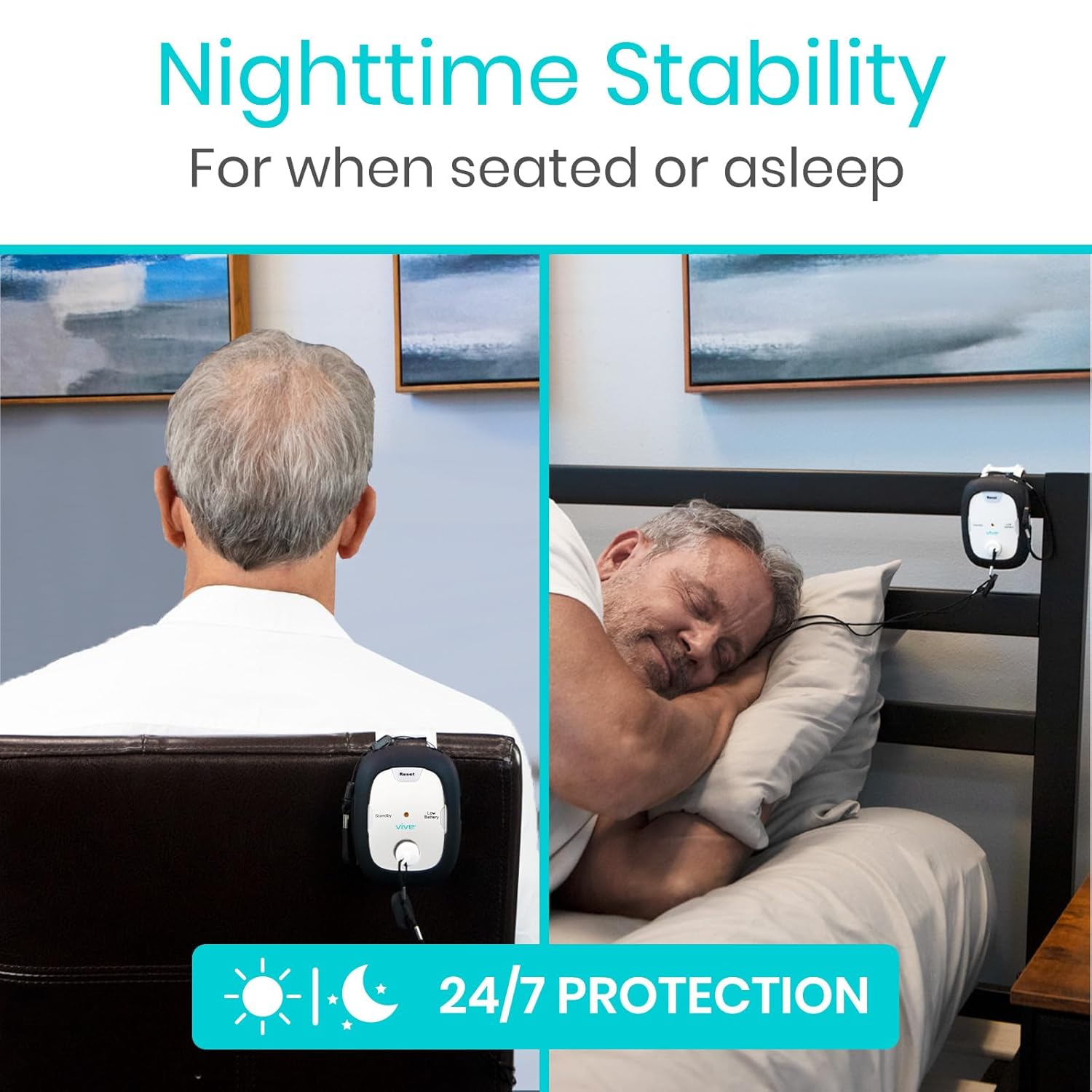 Vive Magnet Pull Cord Chair Alarm for Elderly Adults - Bed Alarm - Fall Prevention for Elderly Dementia Patients - String Exit Alert Detection for Caregivers Monitoring Seniors - Batteries Included