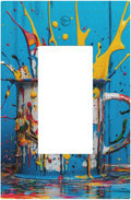Decorative Outlet Covers Colorful Paint Splatters Blue Wood Plank 1 Gang Single Decora GFCI Device Light Switch Covers Plate 1 Rocker Wall Plate Jumbo Faceplate