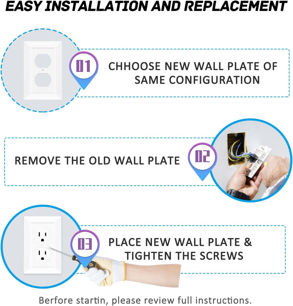 Modern Decorative Wall Plate Retro Wood Grain design Switch Cover Outlet Cover for Light Switch, Smart Switch, Dimmer, GFCI, USB Outlet (4 Pack, Single Duplex)