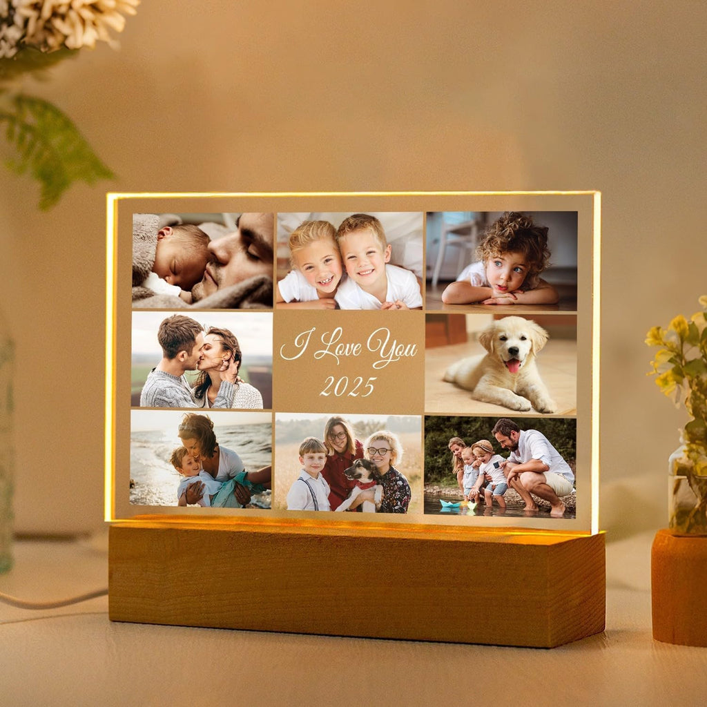 Custom Picture Frame with Photo, Personalized Photo Frame with Night Light, Customized Picture Frames, Personalized Valentines Day Gifts for Women Men Her Him Mom Dad Baby Kid Family Pet