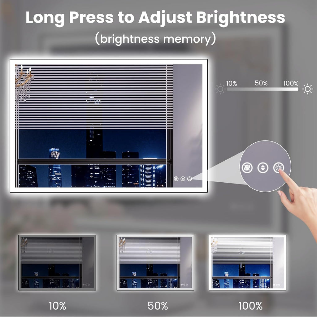 WTTY 40"X32" LED Bathroom Mirror with Black Frame, Bathroom Vanity Mirror with Lights for Wall, Front Light and Backlit, Anti-Fog, Dimmable, 3 Colors, Shatterproof, Memory, Horizontal/Vertical