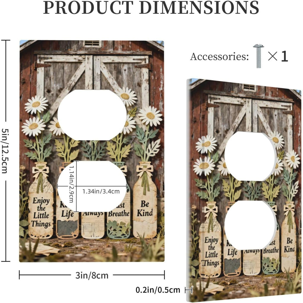 Rustic Daisy Barn Door Flowers Duplex Outlet Decorative Light Switch Covers Electrical Faceplate Switch Plates for Bathroom Kitchen Home