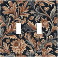Decorative Switch Plates Vintage Grey Plant Leaves Brown Flowers 2 Gang Double Toggle Outlet Light Switch Cover Wall Plate Electrical Faceplate for Bedroom Home Decor