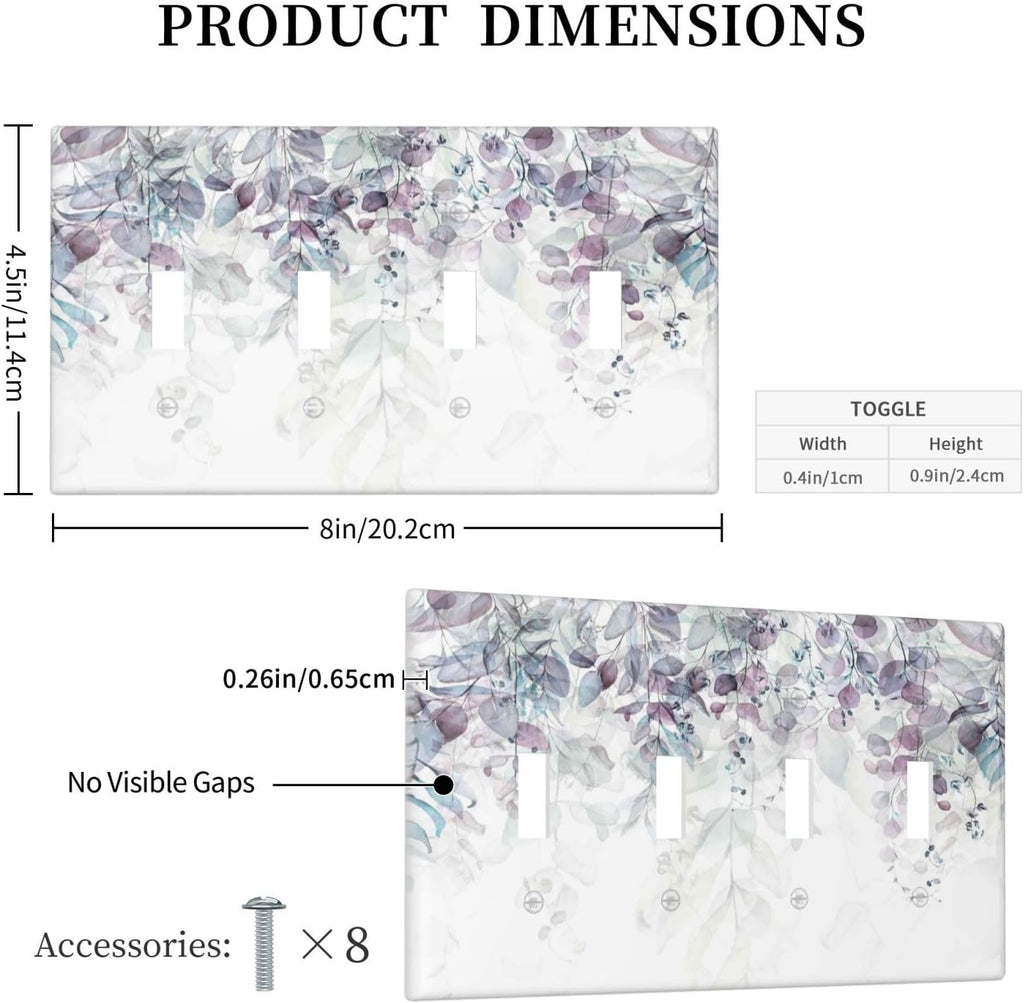 Hazy Leaves Ivy Nature Plants Eucalyptus Leave Light Switch Covers Quad Toggle Electrical Faceplate 4 Gang Wall Plate Decorative Switch Plates Cover for Bedroom Home Decor