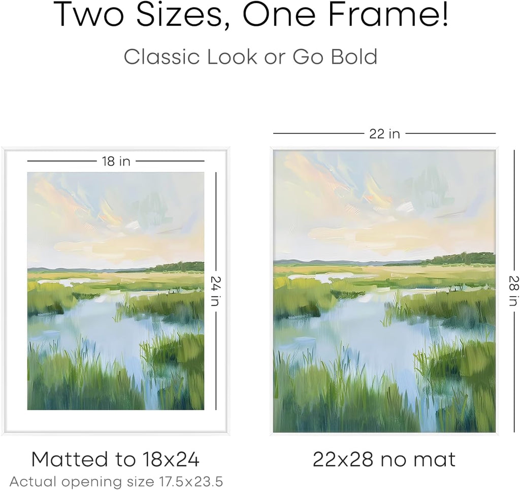 Homeforia 22x28 Poster Frame White, High End Metal 22 x 28 Large Picture Frames with Mat 18 x 24 for Photo, 22x28 Thin Frame Matted to 18x24 inch Print, 28x22 Frame, Tempered Glass, Wall Kit, Set of 1