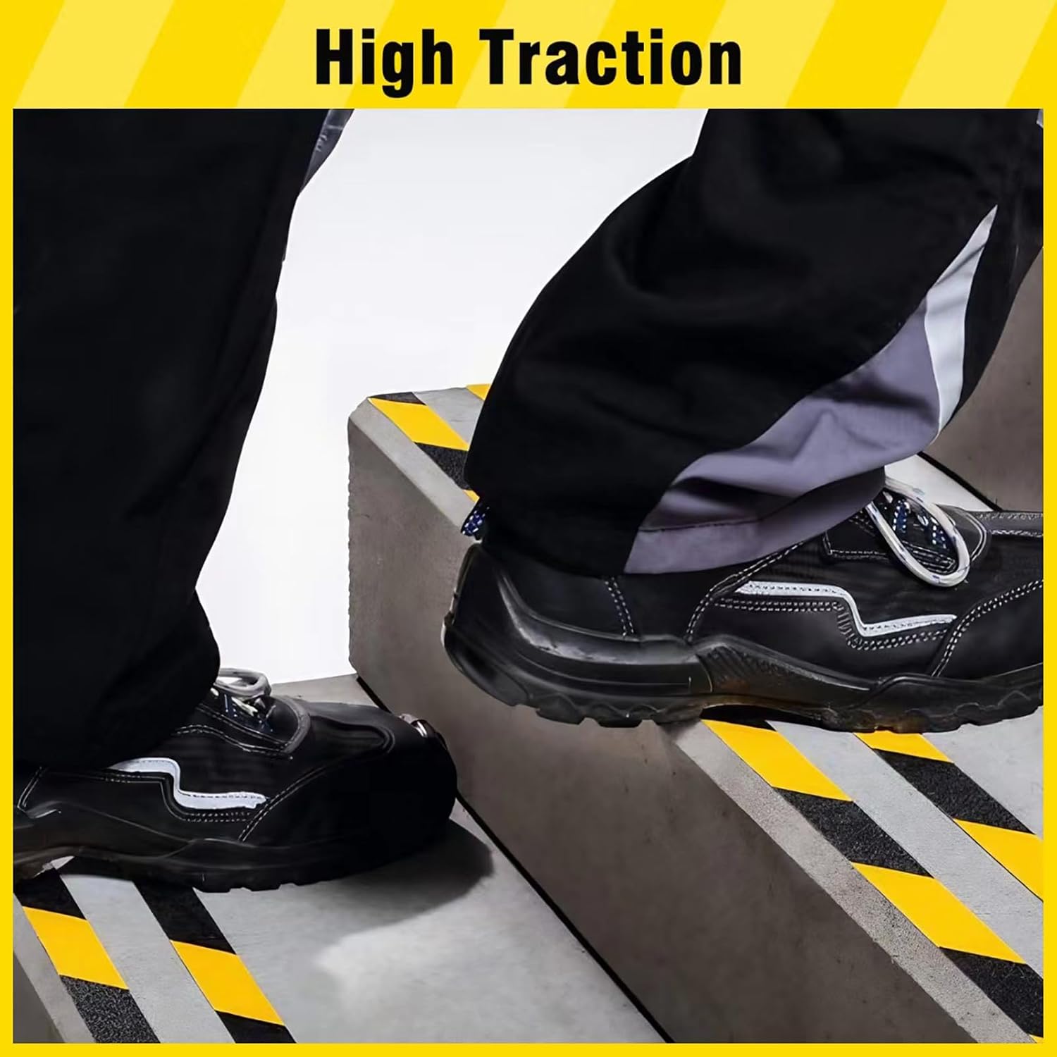 S&X Anti Slip Tape 1" x 60' Black and Yellow Safety Non Slip Strip, High Traction Grip Tape for Stairs, Steps, Ramps, Boats, Decks, Long-Lasting, Waterproof, Weather-Resistant