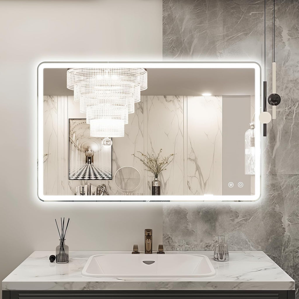 Niccy 20"x32" LED Bathroom Mirror, Rectangle Vanity Mirrors with Lights, Frontlit & Backlit Lighted Vanity Mirror, Memory Funtion, 3 Colors & Stepless Dimmable, Anti-Fog, Horizontal/Vertical