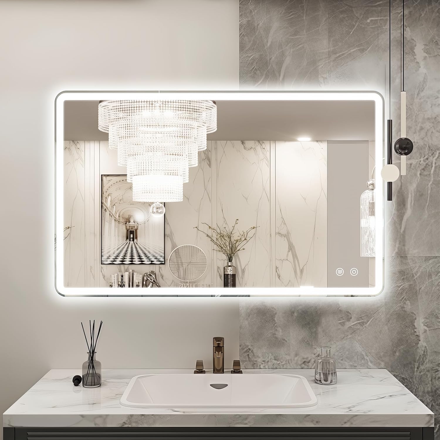 Niccy 20"x32" LED Bathroom Mirror, Rectangle Vanity Mirrors with Lights, Frontlit & Backlit Lighted Vanity Mirror, Memory Funtion, 3 Colors & Stepless Dimmable, Anti-Fog, Horizontal/Vertical