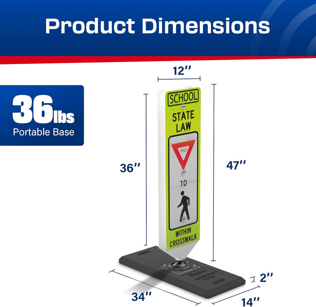 Impact Recovery - In-Street Pedestrian Crossing Signs - Street Sign - Road Safety School Yield Sign with Portable Base