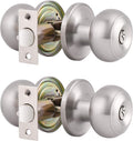 Gobrico 2 Pack Falt Ball Satin Nickel Finished Entry Door Locksets with Same Key Keyed-Alike Exterior Door Knobs