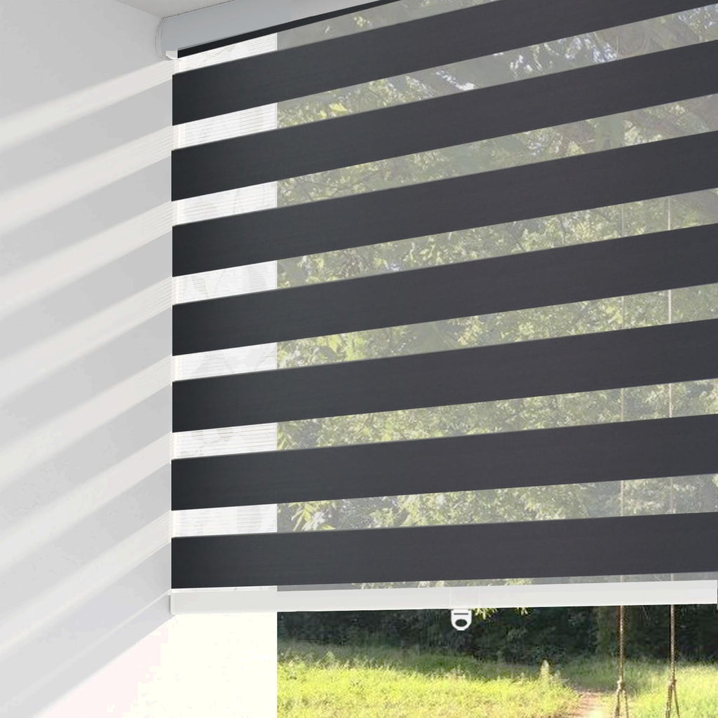 ShadesU Cordless Zebra Blinds – Light Filtering Dual-Layer Window Shades for Privacy (Black Color) (Maximum Height 72") (Width 31")
