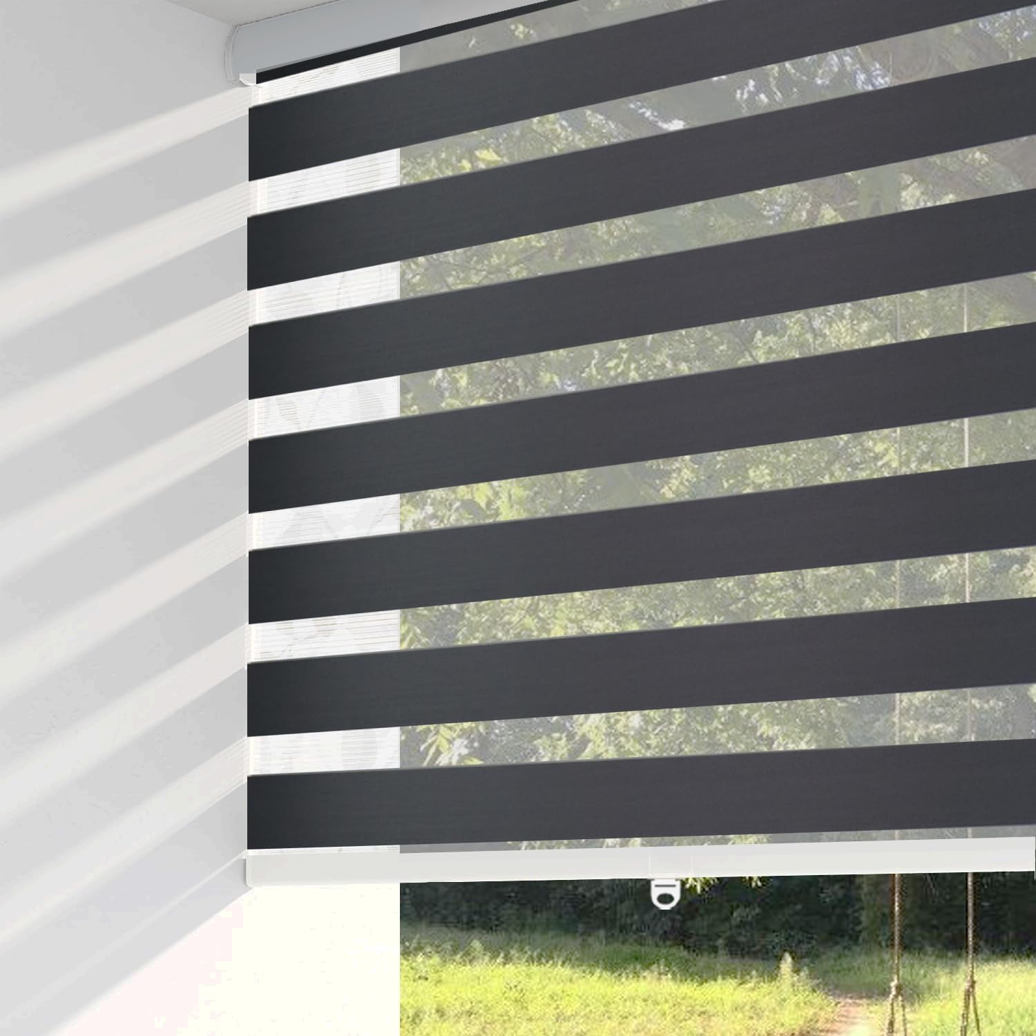 ShadesU Cordless Zebra Blinds – Light Filtering Dual-Layer Window Shades for Privacy (Black Color) (Maximum Height 72") (Width 31")