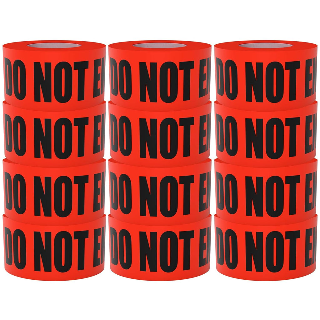 Danger Do Not Enter Tape 12 Pack 3 inch X 1000 feet • Sharp Red with a Bold Black Print for High Visibility • Tear Resistant Design