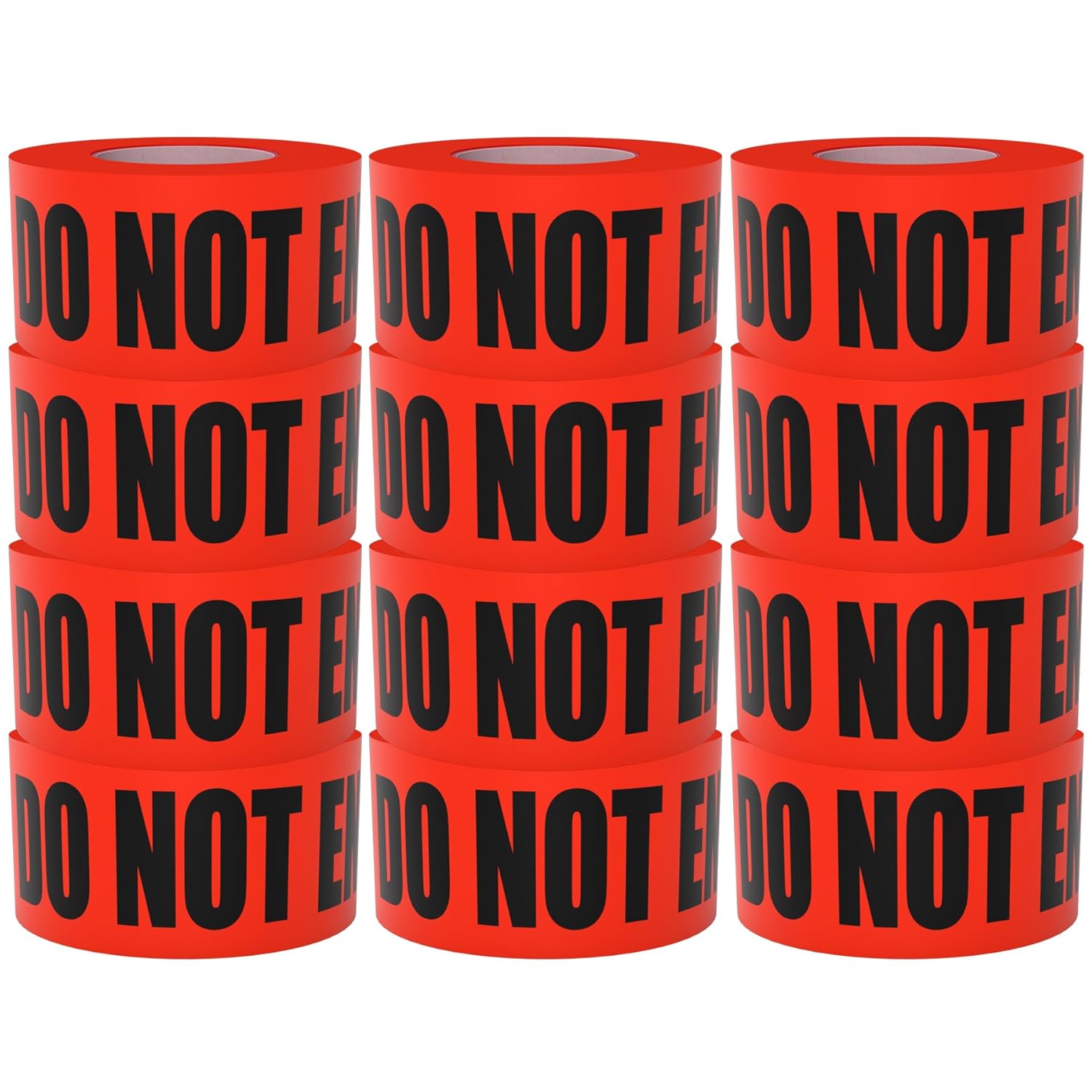 Danger Do Not Enter Tape 12 Pack 3 inch X 1000 feet • Sharp Red with a Bold Black Print for High Visibility • Tear Resistant Design