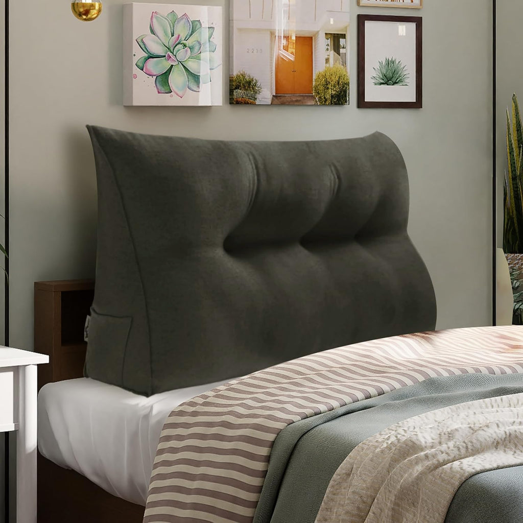 WOWMAX 85% Linen 15% Cotton Blend Headboard Pillow – Twin Size Reading Wedge Backrest for Bed, Handmade Firm Support Bolster Cushion with Removable Cover, Premium Bed Rest Pillow, Deep Gray