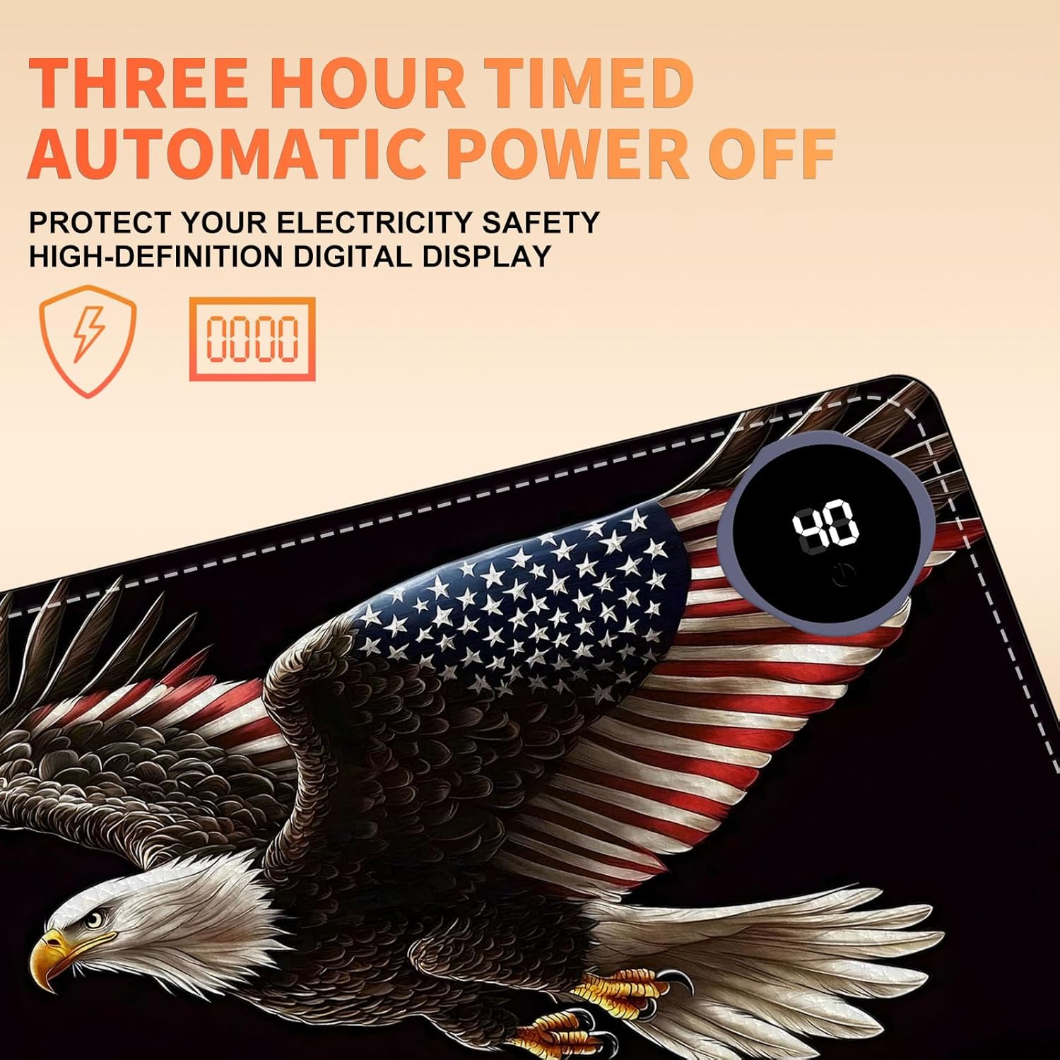 Heated Mouse Pad, Warm Desk Pad, Keyboard Mat 23.6 x 14 Inch Large Size Intelligent Fast Heating, 3 Speed Adjustable, Timed Auto Power Off for Game Office Home, Soaring American Flag Eagle