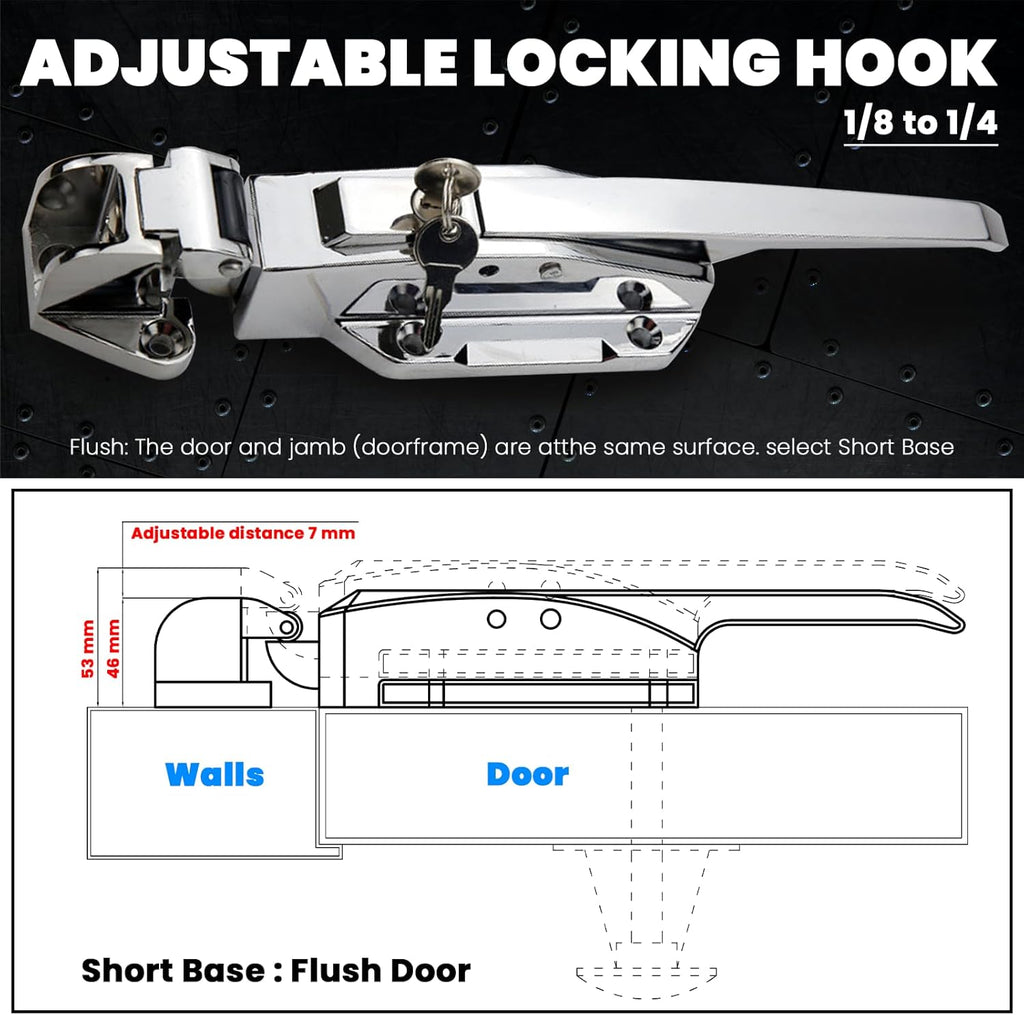Walk in Cooler Door Handle, Walk in Cooler Door Closer Complete Latch Kit, Cooler Door Radial Latch (1/8 In-1/4 in(Flush)) and 6" Solid Nylon Glow-in-The-Dark Release Handle