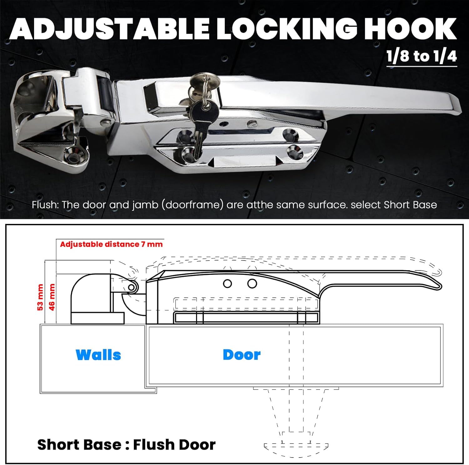 Walk in Cooler Door Handle, Walk in Cooler Door Closer Complete Latch Kit, Cooler Door Radial Latch (1/8 In-1/4 in(Flush)) and 6" Solid Nylon Glow-in-The-Dark Release Handle