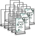 15 Pack Acrylic Sign Holder 5x7, Wedding Black Frame Table Number Holders Vertical, Clear Picture Frames Flyer Stands Tables Menu Holder, Double Photo Paper Display Holder for Party, Home, Office