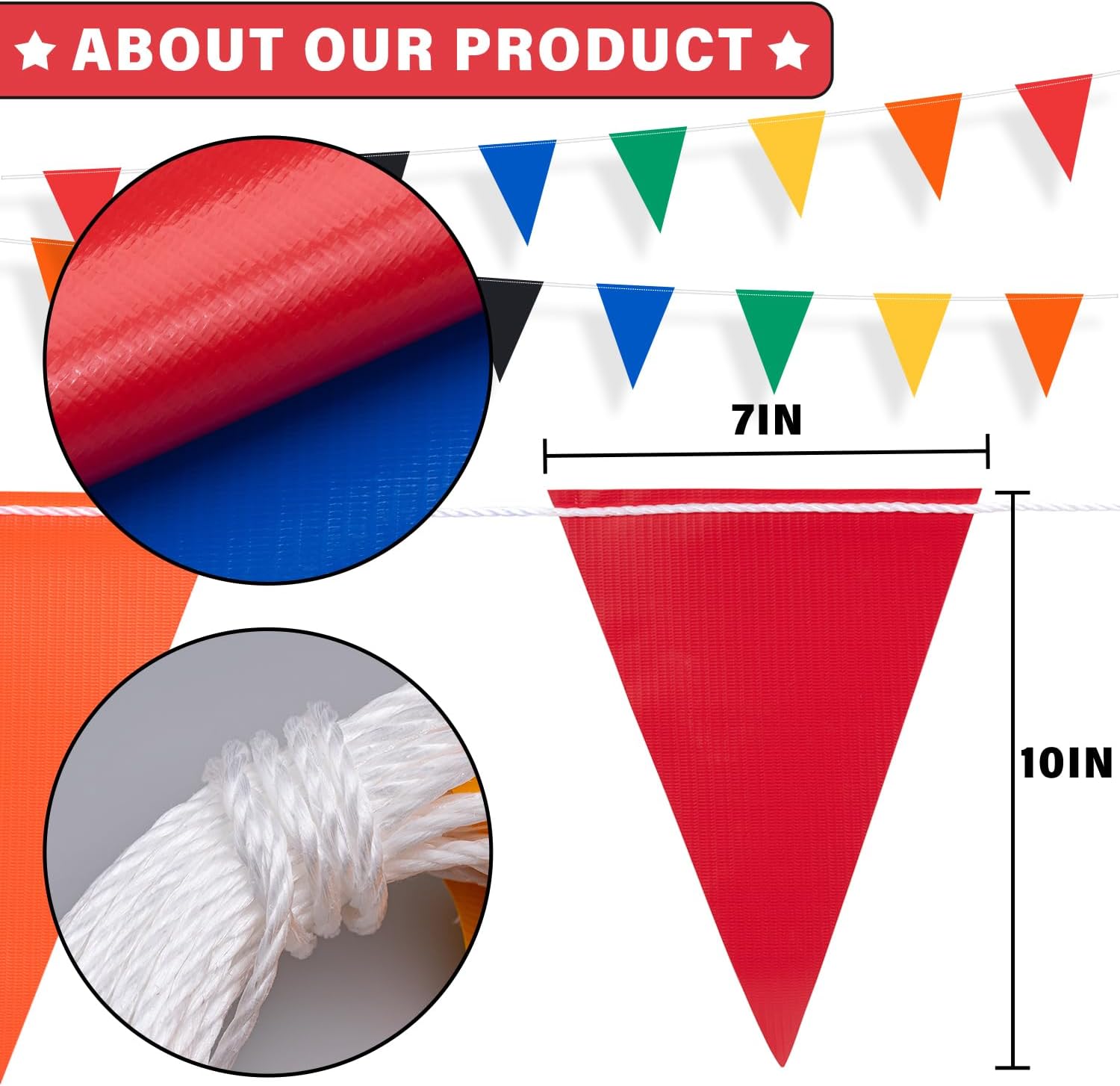 105ft Pennant Banner Flags, 7"x10" Fluorescent Multicolor Safety Flagging Warning Banner for Construction Site/Traffic Control/Boundary Barrier Signs, Perimeter Marking Flags on String, 45 Pcs
