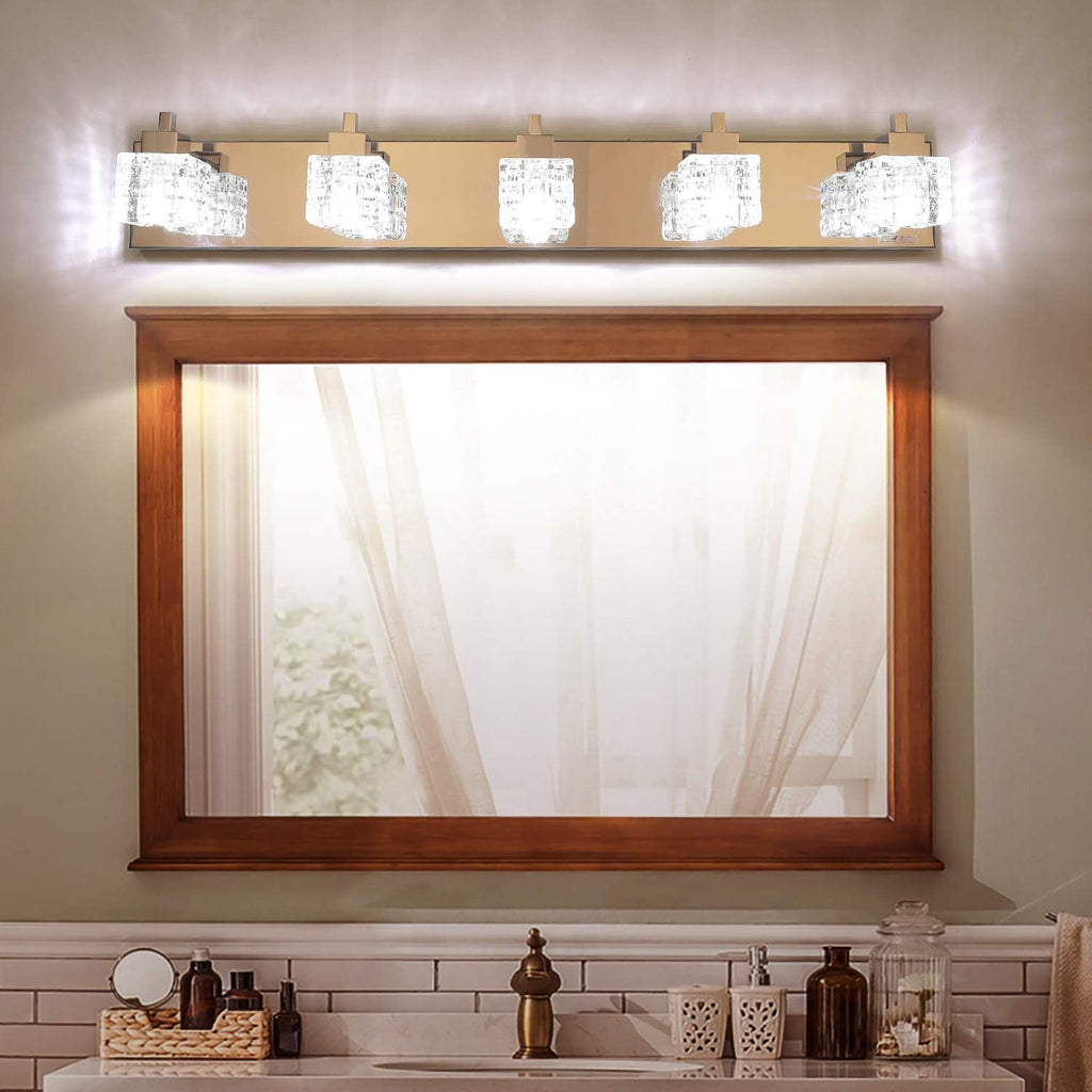 TRLIFE Bathroom Light Fixture, Modern Bathroom Lights Over Mirror 5-Lights Vanity Light, 32inches Crystal Glass Vanity Lights
